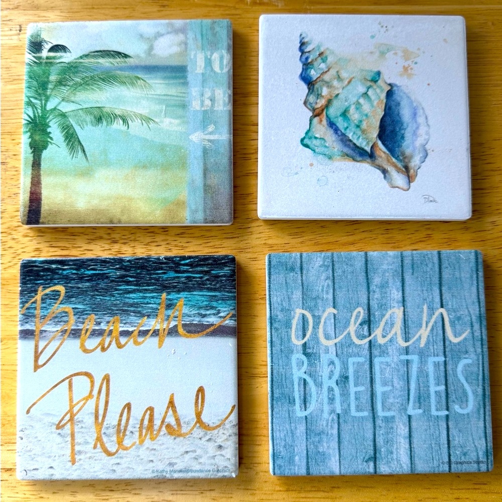 Nautical Ceramic Coasters Beach Ocean Vacation Themed Summer Decor — Set 4 🌊🐚🏝️